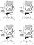 ZZH Ergonomic Office Chair Set of 4 with Adjustable Lumbar Support, Mesh Home Office Desk Chair with Wheels and Flip-up Arms, Grey