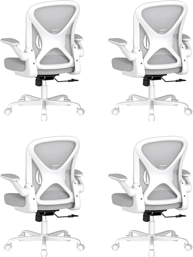 ZZH Ergonomic Office Chair Set of 4 with Adjustable Lumbar Support, Mesh Home Office Desk Chair with Wheels and Flip-up Arms, Grey