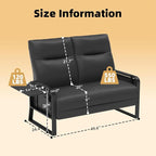 Faux Leather Loveseat Couch for Living Room Bedroom Office, Small Sofa 2 Seater Couch with Flip Up Tray Table Side Pockets Leather Loveseats, Black