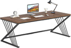 FOLUBAN 70.9" Computer Desk with Z-Shaped Legs, Large PC Desk for Home Office, Industrial Writing Desk, 2 Person Executive Workstation Study Table for Bedroom, Rustic Walnut