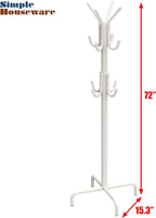 Simple Houseware Standing Coat and Hat Hanger Organizer Rack, 12 Hooks, White