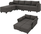 114.17" Modular Sectional Sofa, 6 Seat Sectional Couches with Storage, Memory Foam, Convertible Modular Couch for Living Room, U Shaped Comfy Modular Sofa with Chaise, Dark Grey
