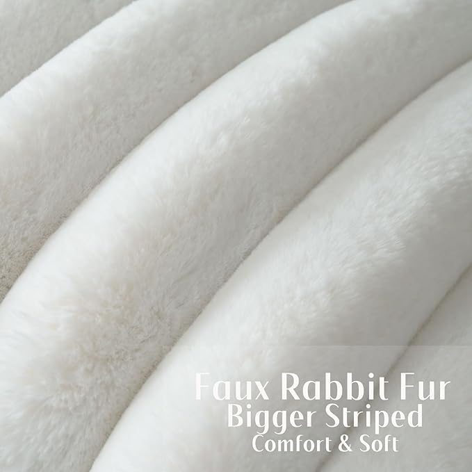 FUTEI Cream White Decorative Throw Pillow Covers 20x20 Inch Set of 2, Square Soft Faux Rabbit Fur Thick Striped Cushion Cover,Winter Home Decor for Couch Bed Living Room