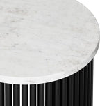 SIMPLIHOME Demy 18-inch Wide Metal Accent Table in White Marble/Black Metal, Round Side Table for Living Room, Bedroom, or Office, Industrial Style, Assembled