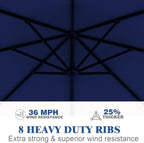 7 Piece Patio Dining Set with 11ft Patio Umbrella (Navy), 7 Black Outdoor HDPE Dining Set with 6 Chairs + 1 Large Table with 2" Umbrella Hole, for Market, Pool, Garden, Backyard, Deck