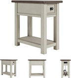 Signature Design by Ashley Bolanburg | Farmhouse Chair-Side End Table – USB Charging Ports, Drawer, Two-Tone Light Brown & Whitewash
