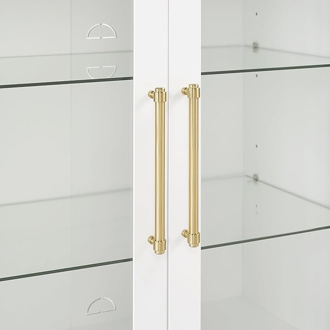 Crosley Furniture Roarke Glass Door Kitchen Pantry Storage Cabinet with Doors and Shelves, Living Room, White