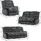 CANMOV Manual Reclining Sofa Set, 3 Pieces Sofa Set, Manual Recliner Chair, Reclining Loveseat and 3-Seat Sofa for Living Room, Furniture Set, Grey(1+2+3)