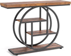 LITTLE TREE Console Table, 4-Tier Entryway Table, 41.3-Inch Industrial Sofa Table for Living Room, Foyer Hallway Table for Entrance, Rustic Brown and Black