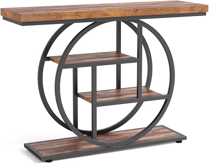LITTLE TREE Console Table, 4-Tier Entryway Table, 41.3-Inch Industrial Sofa Table for Living Room, Foyer Hallway Table for Entrance, Rustic Brown and Black