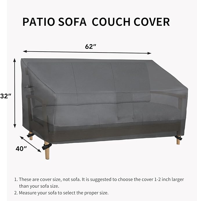 Easy-Going Waterproof Outdoor Couch Cover, Heavy Duty 3-Seater Patio Sofa Cover, Windproof Outdoor Furniture Cover with Air Vent (62Wx40Dx32H inch, Gray/Dark Gray)
