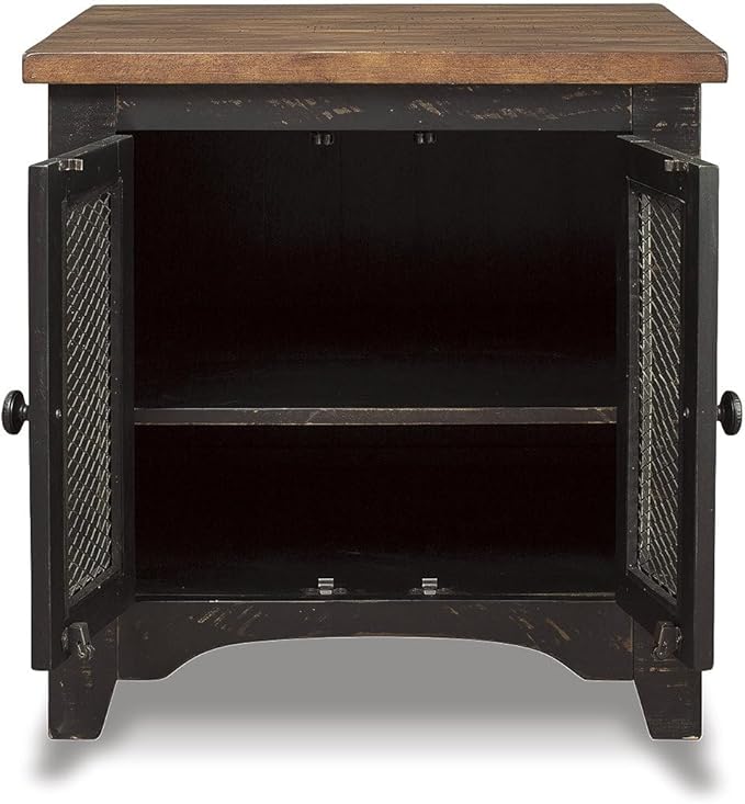Signature Design by Ashley Valebeck Farmhouse Rectangular End Table with Storage, Distressed Brown & Black Finish
