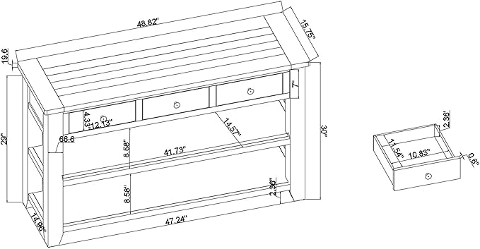 LKTART Solid Wood Console Table Sofa Table with Storage Drawers and Bottom Shelf Entryway Table for Entry Hallway Foyer Sofa Couch Table Easy Assembled (48.8" Blue)