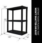 Oskar Heavy Duty Plastic Storage Shelves- for Garage, Kitchen, Bathroom Basement Kids Room, Stackable 3-Tier Black Organizer Rack for Books Shoes, Toys, Pantry, Cleaning and Closet Organization