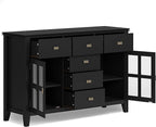 SIMPLIHOME Artisan Buffet - 54 inch Wide Solid Wood 3-Door Sideboard Buffet in Black, Contemporary Storage Cabinet for Dining Room or Kitchen with Adjustable Shelves and Bronze Hardware