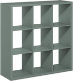 Furinno Cubicle Book Shelf, 9-Cube Thick Frame Bookshelf, Reversible Bookcase with Open Back, 14.6" x 43.8" x 43.8", for Living Room, Bedroom, Home Office, Sage Green