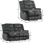 CANMOV Manual Reclining Sofa Set,2 Pieces Sofa Furniture Set for Living Room, Manual Recliner Chair and Recliner Loveseat with Arms for Living Room, Bedroom, Grey(1+2)