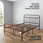 Golden Gate Beds Vintage Style Metal Bed Frame with Wrought Iron Headboard and Footboard, Classic Platform Bedframe with Storage, No Box Spring Needed, Mattress Foundation, Brown, Queen Size