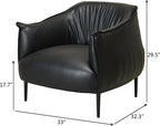 KINWELL 33" W Faux Leather Barrel Chairs Set of 2 with Hand-Tufted Pleated Back Flared Arms, Modern PU Upholstered Accent Chairs with Metal Legs, Large Armchairs Lounge Chairs for Living Room, Black