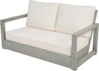 Christopher Knight Home Olaf 4 Pieces Outdoor Conversation Set, Acacia Wood Chat Set, Rectangular Coffee Table and Patio Loveseat with 2 Club Chairs, Patio Furniture Set with Cushion, Beige+Light Grey