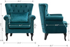 Mid Century Modern Accent Chair Upholstered Armchair Comfy Velvet Fabric Single Sofa with Tufted Wingback for Small Spaces Bedroom Living Room, Teal