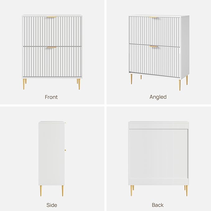 SICOTAS Fluted Shoe Cabinet Storage for Entryway with 2 Flip Drawers-11.8" Deep Freestanding Shoe Organizer Cabinet with 6-Tier Shelves, Large 20 Pairs Shoes Rack Cabinet for Foyer Hallway, White