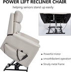 PELUMY Power Lift Recliner Chair for Elderly with Massage and Heat, Dual Motor Heavy Duty 350lbs Recliner, 8-Point Vibration & Lumbar Heating, Electric Lift Chair (Breathable Leather, Light Grey)