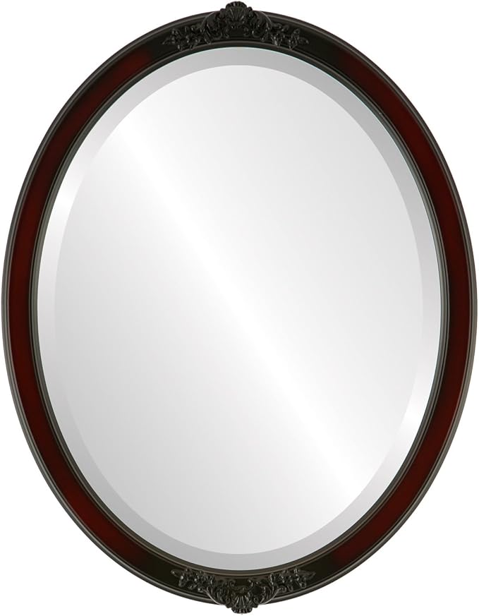 OVALCREST Oval Beveled Wall Mirror for Home Decor - Athena Style - Rosewood - 26" x 22" Outside Dimensions