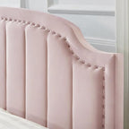 24KF Velvet Fabric Upholstered King/California King Headboard with Nail Trims, Modern Vertical Channel Design with Curved King Headboard, 6052-K-Pink