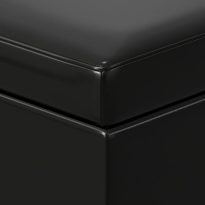 SIMPLIHOME Afton 48 inch Wide Contemporary Rectangle Storage Ottoman Bench in Midnight Black Vegan Faux Leather, Assembled, For the Living Room and Bedroom