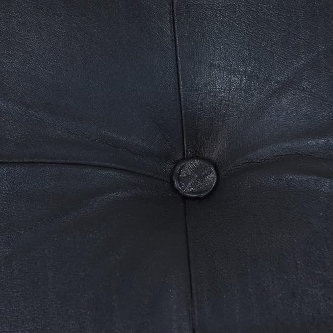 Handmade Eco-Friendly Geometric Leather Pouf Black Color Square 21" x 21" x 12" Buffalo Leather Pouf for Living Room, Bedroom Seating, Patio