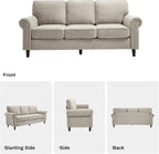Kingfun 3 Seater Couch with Chair, Mid Century Modern Sofa Set with Rolled Arms and Deep Seats, Fluffy Comfort for Living Room, Apartment, Easy Assembly, Khaki