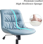 Kidol & Shellder Faux Leather Office Chair, Adjustable Swivel Height Task Chair, Rolling Wheels & Soft Backrest - Armless Ergonomic Desk Chair for Home, Office,Vanity,Gaming（Blue）