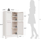 White Bathroom Floor Cabinet, Metal Storage Cabinet with 2 Adjustable Shelves & 4 Doors,Freestanding Sideboard for Dining Room,Living Room, Home Office