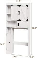 ChooChoo Over The Toilet Storage Cabinet, Farmhouse Bathroom Shelf Over Toilet with Adjustable Shelves, Above Toilet Storage Cabinet with Sliding Door for Bathroom, Laundry Room, White