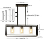 Farmhouse Dining Room Light Fixture Kitchen Island Pendant Lighting Rectangle Black Dining Room Lighting Fixture Modern Pendant Contemporary Chandeliers with Glass Shade Adjustable