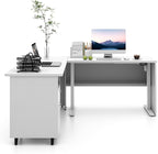 70" W L‑Shaped Executive Standing Desk with Storage Cabinet, Electric Corner Height Adjustable Workstation for Dual Screens, Printer, and Office Essentials