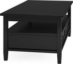 SIMPLIHOME Warm Shaker Coffee Table - 48 inch Wide Solid Wood Cocktail Table in Black, Transitional Living Room Table with 2 Storage Drawers and Open Shelf for Sitting Area or Lounge