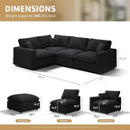 Modern Sectional Linen Couch for Living Room V-Shape Sofas,4 Seat Modular Cloud Sofas,Couches Cushion Covers Removable,Cozy Feather Down Sofa for Apartment Black