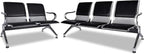 Kinsuite 5-Seat PU Leather Reception Bench - 2pcs Waiting Room Chairs with Arms & Non-Slip Foot Mats, Reception Chairs Guest Chair for Office Airport Bank Salon, Black