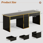 4 EVER WINNER 78.72‘’ Extra Long Black Desk with Drawers, 2 Person Desk with 5 Storage Drawers, Computer Desk with Storage Shelves,Double Desks Workstation with Shelf for Home Office, Black