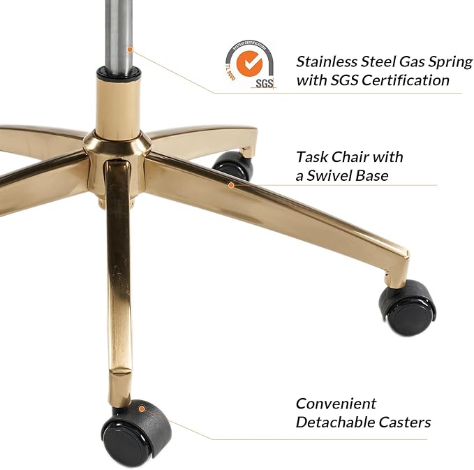 HULALA HOME Modern Executive Office Chair, Faux Leather Tufted Ergonomic Desk Chair with Gold Plated Base & Armrests, 360° Swivel Adjustable Height Tilt Home Office Chair for Work/Study
