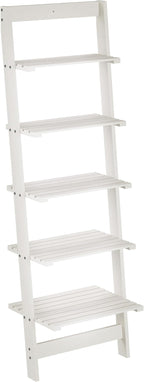 5-Tier Ladder Shelf - 50-Inch Narrow Leaning Bookshelf - Wooden Bookcase for Living Room, Bathroom, Kitchen, Office, or Bedroom Furniture by Lavish Home (White)
