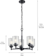Kichler Winslow 19.75" 5-Light Chandelier Light with Clear Seeded Glass in Black for Kitchen, Bar, Dining Room, Living Room (19.75" x 16.25"), 44030BK