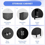 Polibi 43.3" H Storage Cabinet with 2 Doors, 2 Drawers, Adjustable Shelf, Wooden Linen Cabinet for Bathroom, Office, Kitchen, Black