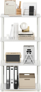 Furinno TURN-N-TUBE Storage Shelves, 4-Tier Toolless Book Shelf, Corner Shelf, Toolless Open Shelves, for Organization and Storage, Living Room, Garage, Home Office, White