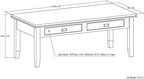 SIMPLIHOME Artisan Coffee Table - 46 inch Wide Solid Wood Transitional Cocktail Table in Russet Brown, Classic Living Room Table with 2 Drawers, Open Shelf, and Square Brushed Nickel Knobs