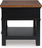 Signature Design by Ashley Wildenauer Farmhouse 1-Drawer End Table with Lower Shelf and USB Ports, Light Brown & Black