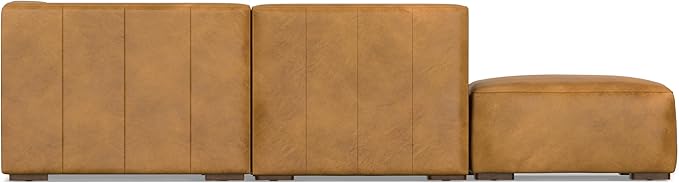 SIMPLIHOME Rex Left Corner Sectional Modular Sofa and Ottoman Set in Full-Grain Genuine Leather, Sienna, 116-inch-wide L-Shaped Leather Sofa and Matching 34-inch-Wide Table Ottoman for Living Room