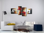 Wieco Art Full Bloom in Spring Red Flowers 100% Hand-painted 4 panels Flower Oil Paintings on Canvas Wall Art for Wall Decor Oil Painting on Canvas